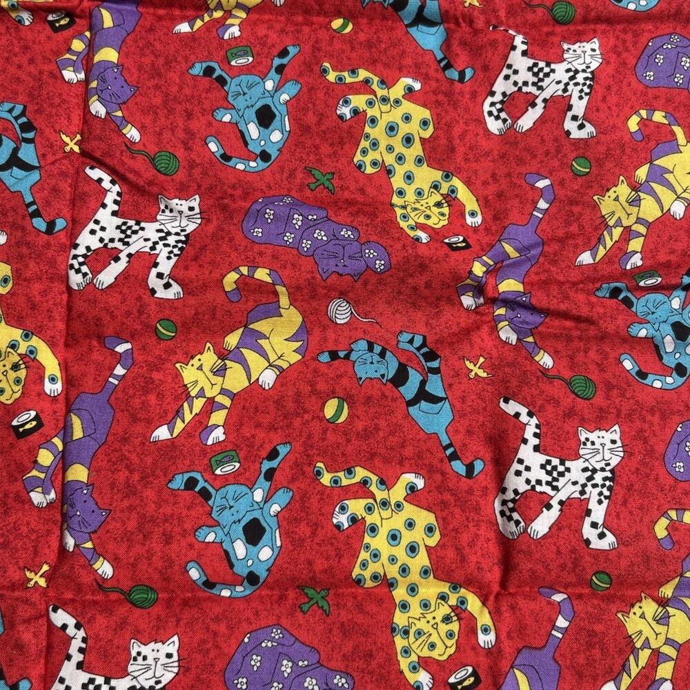 Nine Lives Old Wives Cat Fabric Remnant P&B Textiles 40x40 Eleanor Vintage Red